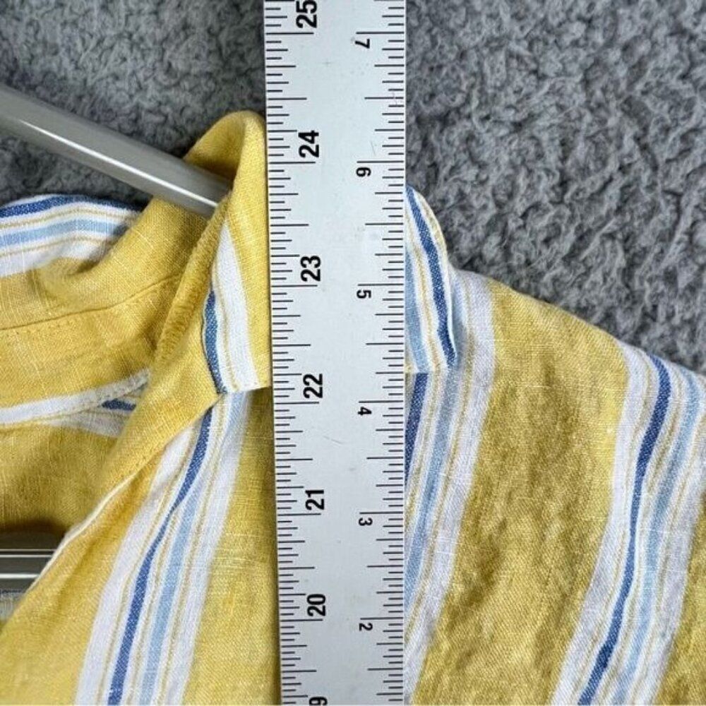 J JILL WOMENS LINEN BLOUSE YELLOW WITH BLUE WHITE STRIPES SIZE L - Picture 7 of 10